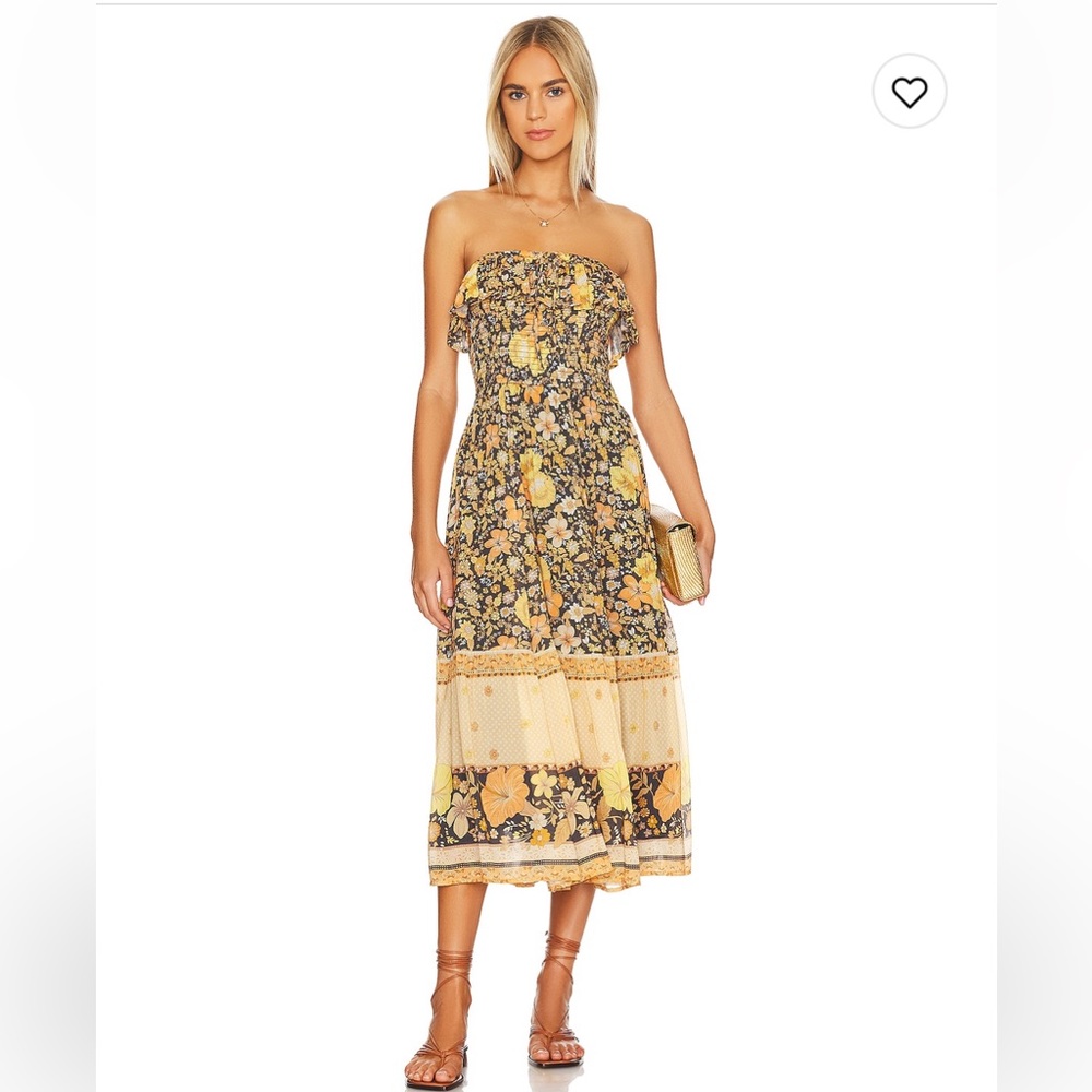 SPELL Hibiscus Lane Strapless Flutter Midi Dress
